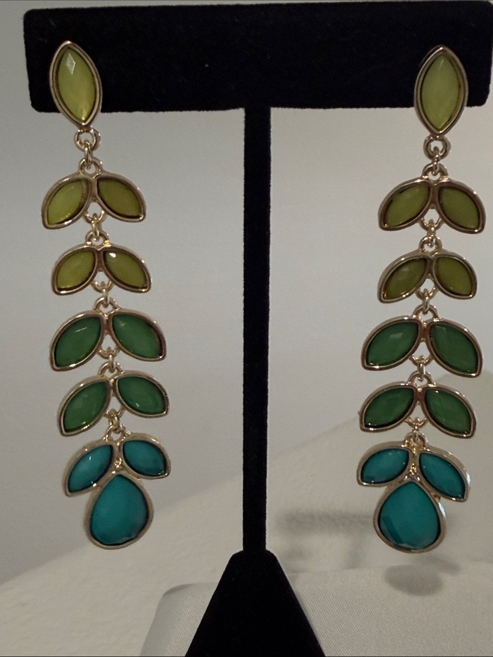 Macy's Multi-Green Leaf Drop Dangle Earrings with Gold Accents